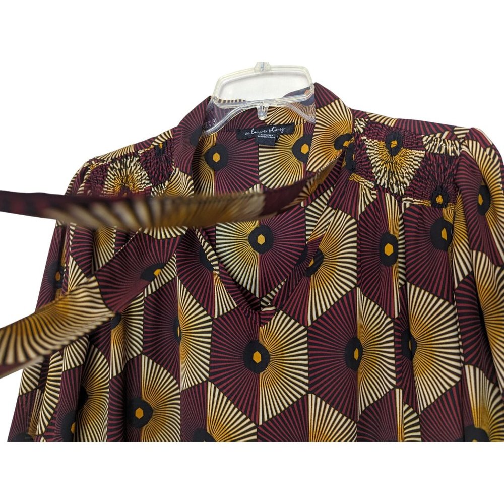 A Love Story 3/4" sleeve geometry burgundy yellow career pull over top XL‎ - Picture 7 of 12